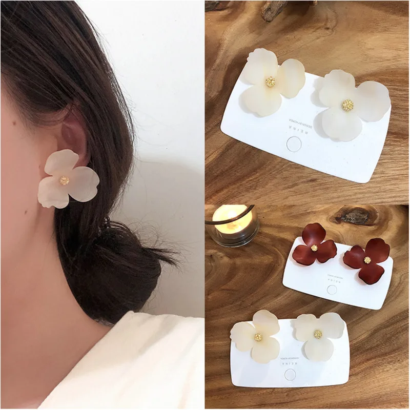 

Acrylic Color Large Flower Earrings Ethnic Wind Tourism Holiday Wind Women Earrings Geometric Metal 925 Sterling Silver Jewelry