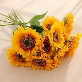 

10 Pcs Artificial Sunflowers Simulation Leaf Long Stems Faux Bouquet Home Decor
