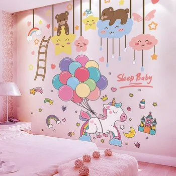 

[shijuekongjian] Cartoon Balloons Wall Stickers DIY Unicorn Animals Wall Decals for Kids Bedroom Baby Room Nursery Decoration