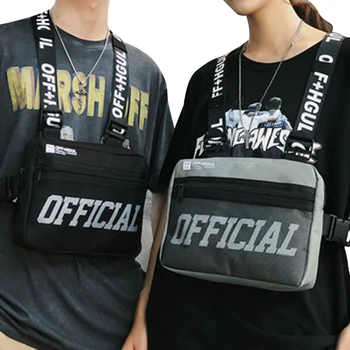

Male Letter Shoulder Square Waist Streetwear Bags Women Canvas Tactical Bag Men Bullet Street Hip Hop Chest Vest Pack G122