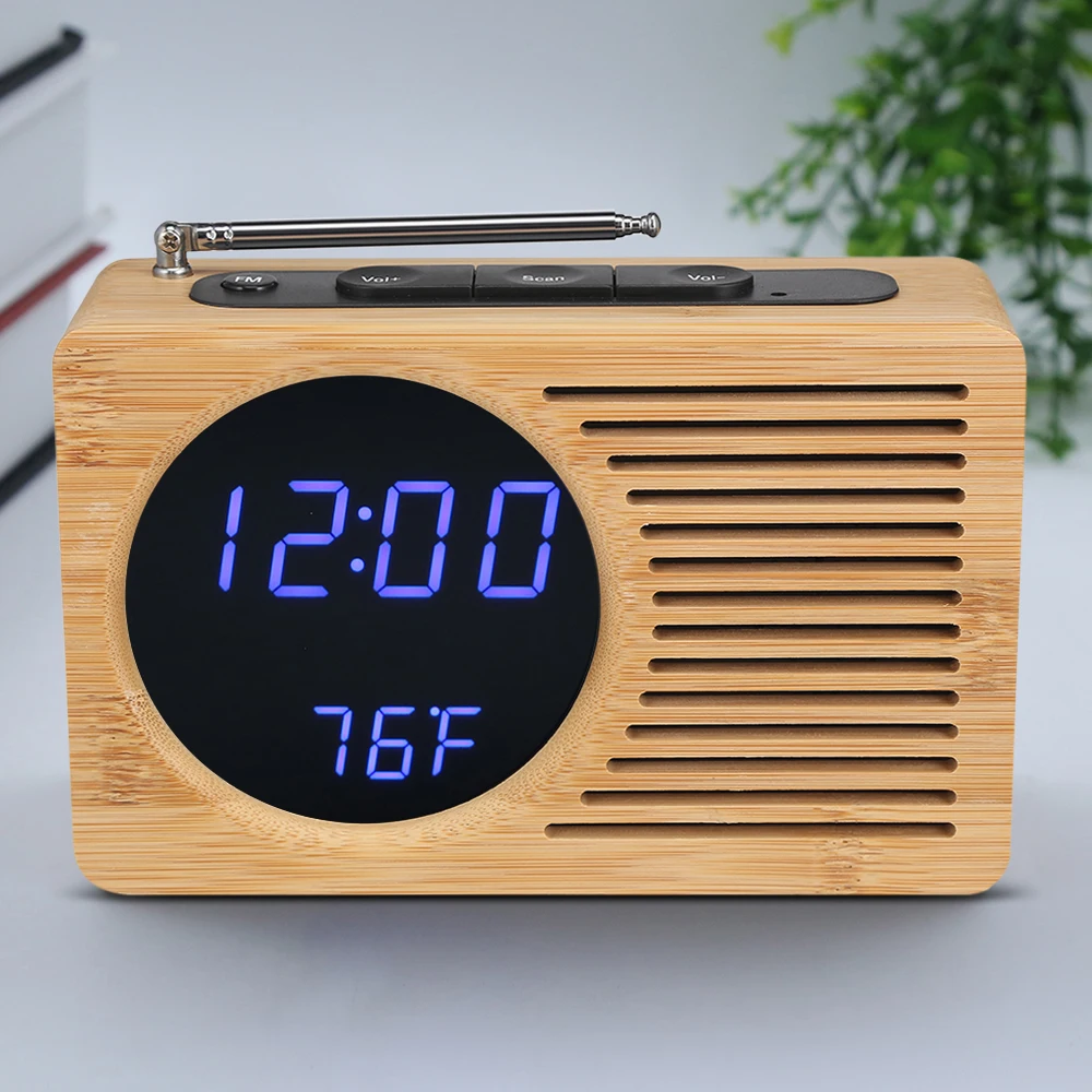 Многофункциональный бамбуковый деревянный светодиодный цифровой будильник FM радио яркость регулируемые настольные часы для дома спальни офиса
