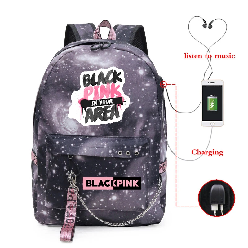 Backpack 18 Новинка, школьные сумки для девочек, Kpop, черный, розовый, розовый, Лиза, рюкзак для женщин, зарядка через usb, рюкзак для ноутбука, дорожный рюкзак, Sac A Dos Femme - Цвет: Backpack 18