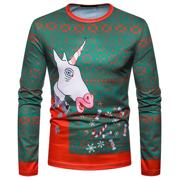 

New Style 3D Cool Printed Fashion Men Christmas Elk Pattern Long-sleeved T-shirt Ct480