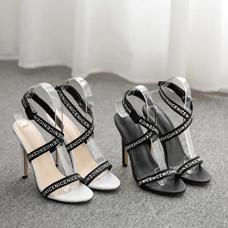 

2019 Europe And America New Style Lettered Webbing-Cross Stiletto Sandals WOMEN'S Shoes 35-40