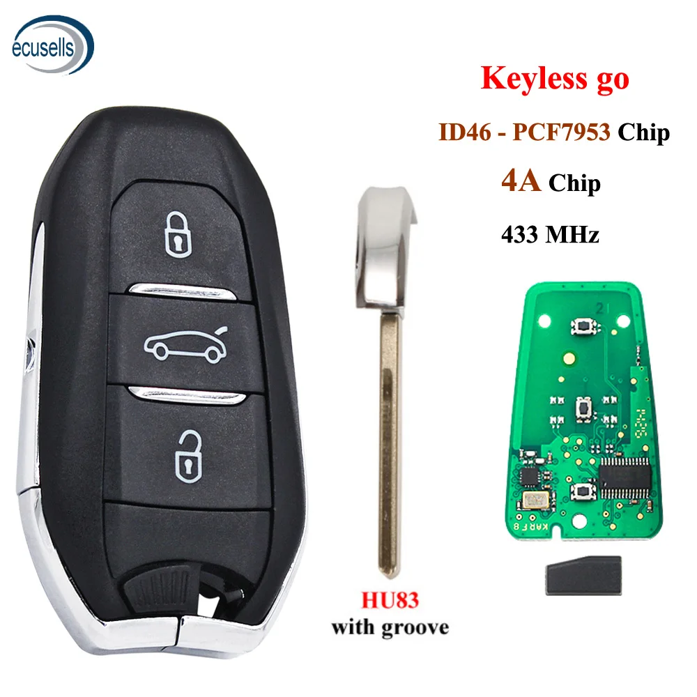 Смарт-ключ без ключа для автомобиля 433 МГц 4A / ID46 PCF7953 чип Peugeot 208 308 508 3008-Citroen C4 DS4 DS5