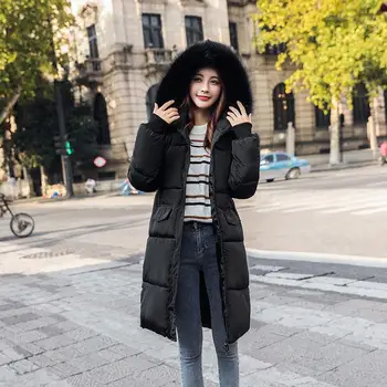 

2019 New Winter Fashion Female Wadded Long Jackets Women Casual Slim Warm Faux Fur Hooded Down Cotton Coats Parkas Outwear T03