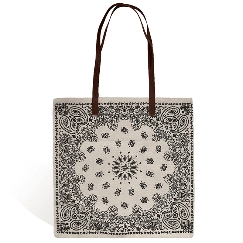 

ABZC-Women'S Canvas Shoulder Bag Leaf Print Female Large-Capacity Shopping Bag Ladies Handbag