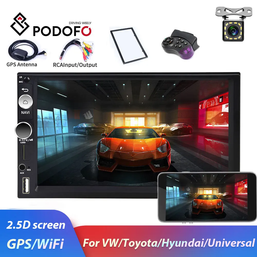 Podofo 2din автомобильный Радио Android 8 1 GPS WiFi USB мультимедийный плеер для