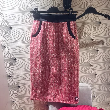 

19 Summer Small Fragrance Contrast Color Split Medium Length Bag Hip Skirt Lady Half Body Skirt 93082