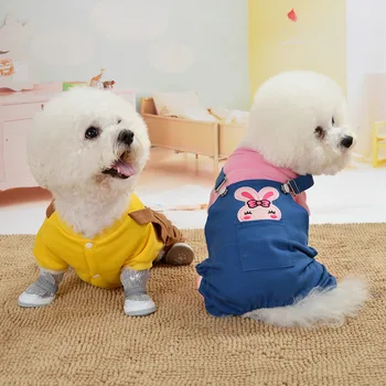 

Cartoon Dog Clothes Four-legged Jumpsuits for Dogs Button Pockets Spring Autumn Small Bichon Outfits Pink Girl Ropa Para Perro