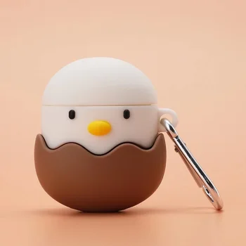 

3D Smooth Silicone Cartoon Cute Reveal A Half White Chick Earphone Case For Airpods1/2 Pro Buy One Get Anti-lost Ring Free