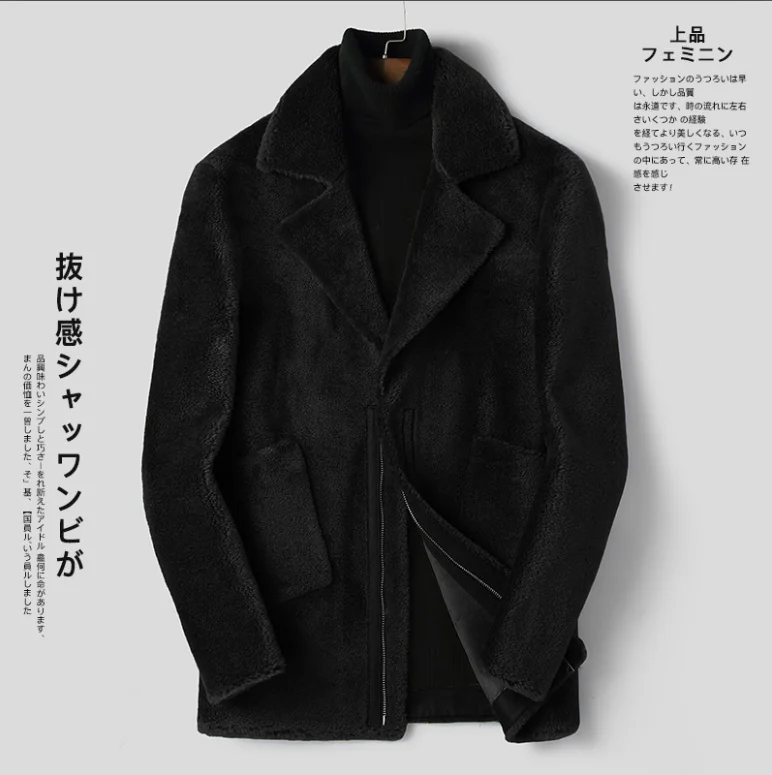 

Boollili Autumn Winter Real Fur Coat Men Sheep Shearling Jacket 100% Wool Genuine Fur Coats Short Casual