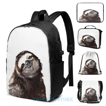 

Funny Graphic print Sloth(4) USB Charge Backpack men School bags Women bag Travel laptop bag