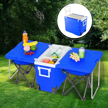 

Outdoor Picnic High Quality Foldable Multi-function Rolling Cooler Upgraded Stool Blue Garden Furniture Sets