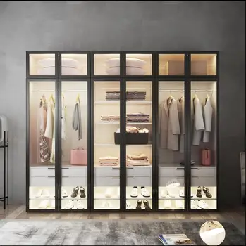 

Wardrobe plate type with induction light overall wardrobe bedroom glass door large wardrobe combination cloakroom