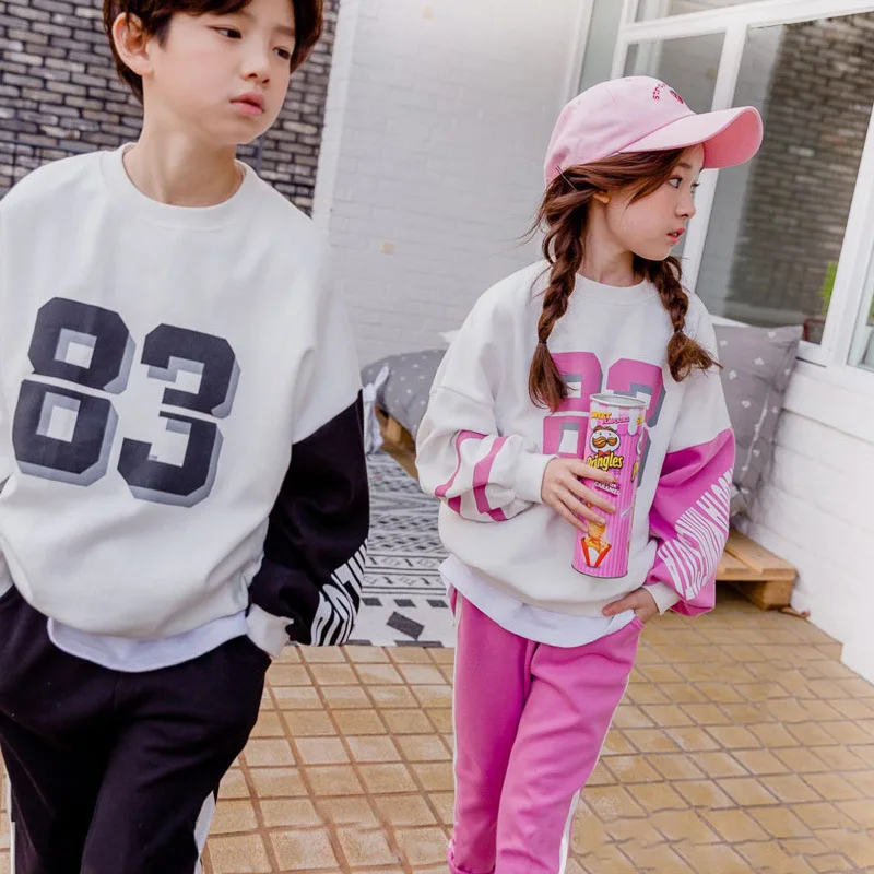 

Girls Boys Sets Autumn Sport Suits Big Girls Boys Alphabet Kids Track Sets Black Rose Colors 4-14Yrs Girls Clothing Sets CL124