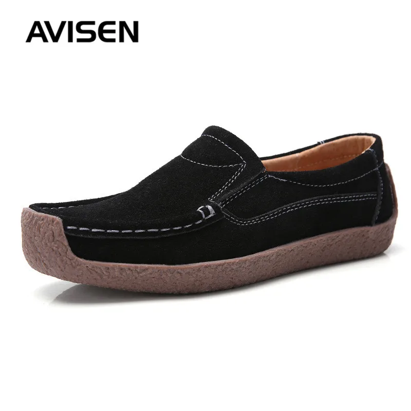 

Autumn Fashion Women Loafers Shoes Woman Flock Leather Casual Flat Shoes Solid Color Slip-On Plus Size 42 Ladies Shoes