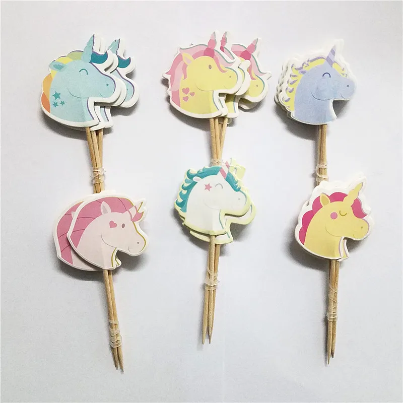 24pcs-Caketoper-B Единорог вечерние одноразовые наборы посуды золотые воздушные шары в форме единорога чашка счастливый день рождения Единорог тема, детский душ девушки сувениры - Цвет: 24pcs-Caketoper-B