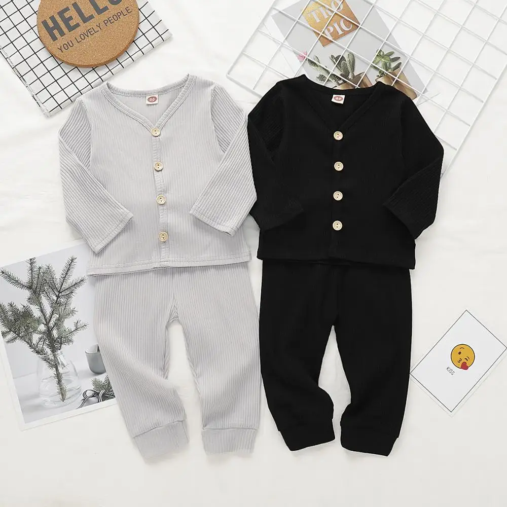 

Brand Baby Clothes Sets Fashion Solid Long Sleeve Tee Tops Trousers Pants Newborn Boys Girls 2pcs Outfits Children Costumes 0-2Y