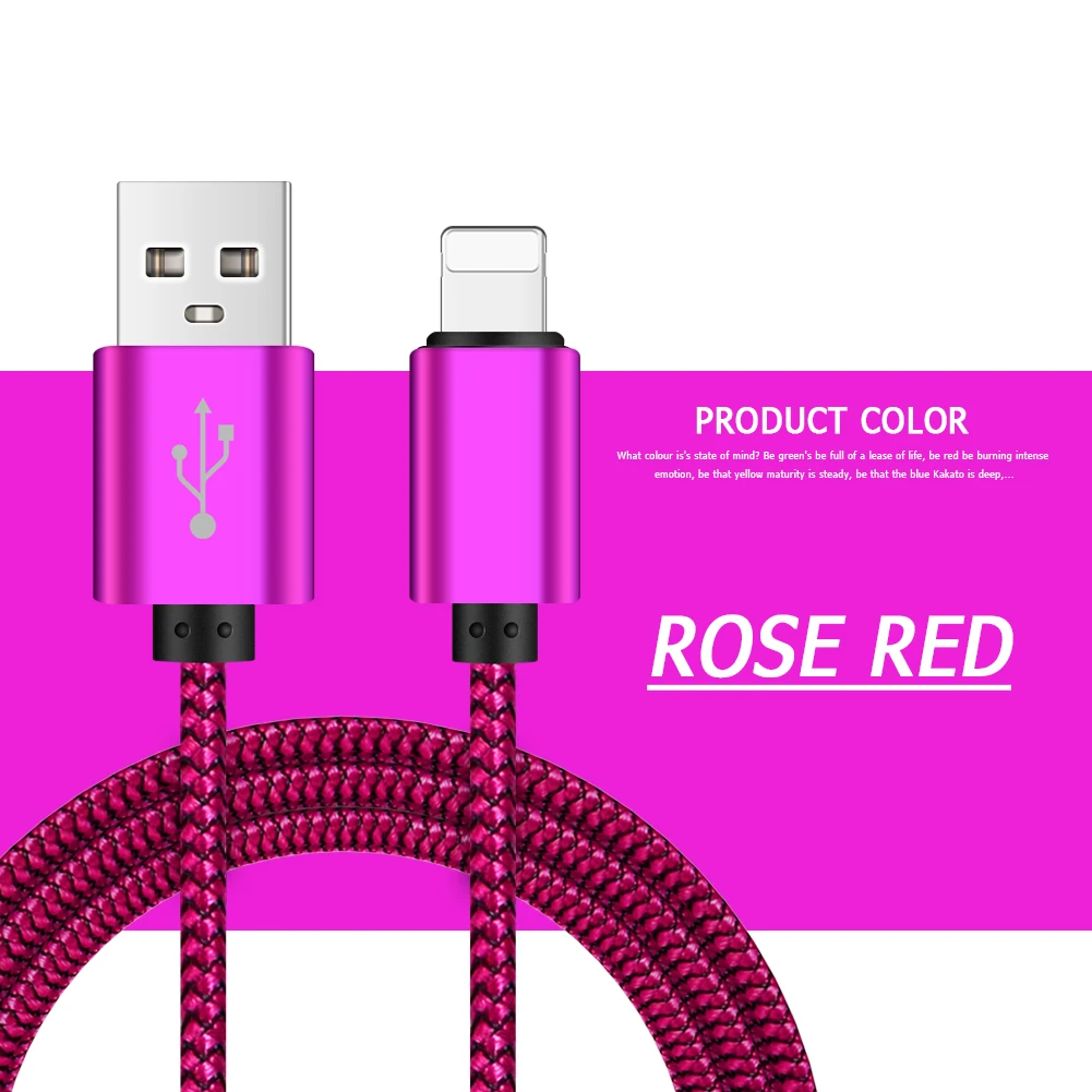 Дракон шаблон USB кабель Быстрая зарядка загрузки синхронизации анти-электричество ручной работы нейлоновый тканый шнур для samsung iPhone Lightning Micro - Цвет: Rose Red