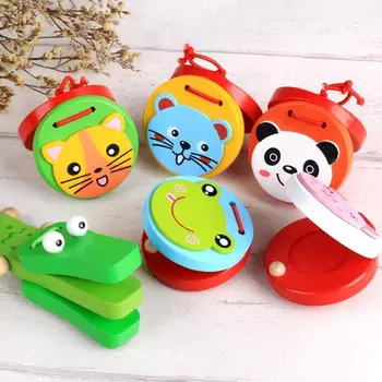 

Kids Cartoon Castanets Toys Baby Wooden Castanet Clapper Handle Musical Instrument Toy Preschool Early Educational music Toys