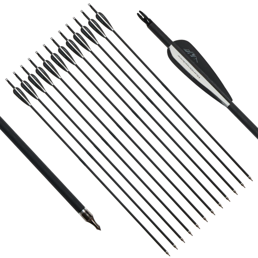 RU 12 шт. 31 дюймов 500-550 карбоновые стрелы позвоночника черно-белое перо для рекурсивного/составного лука для охоты