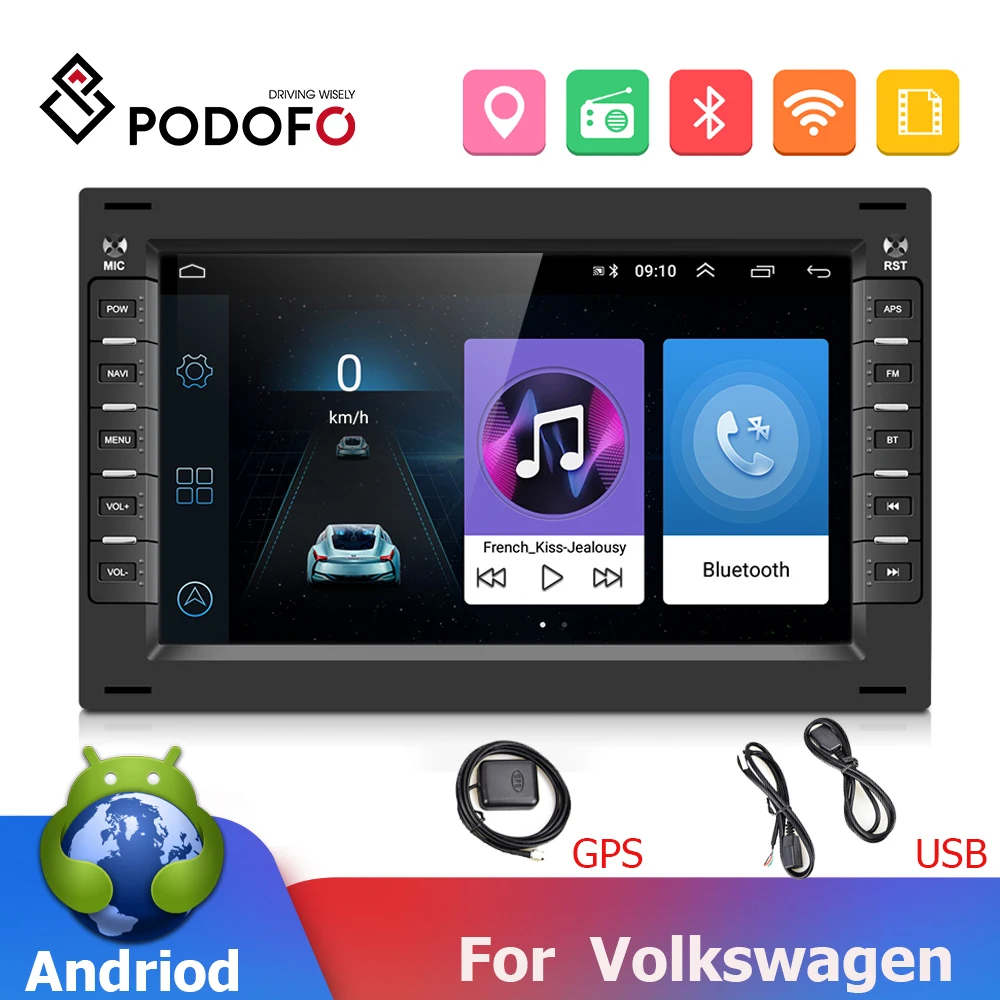 US $115.06 Podofo 2 Din Android 81 Car Multimedia Player 7 Touch Screen 2din GPS Mirror Link WIFI Car Radio Audio Bluetooth For VW