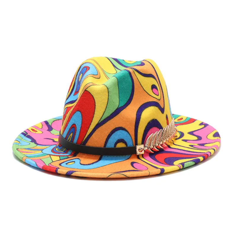 2021 Special Style Wide Brim Fedora Panama Hat Tie Dyed colorful