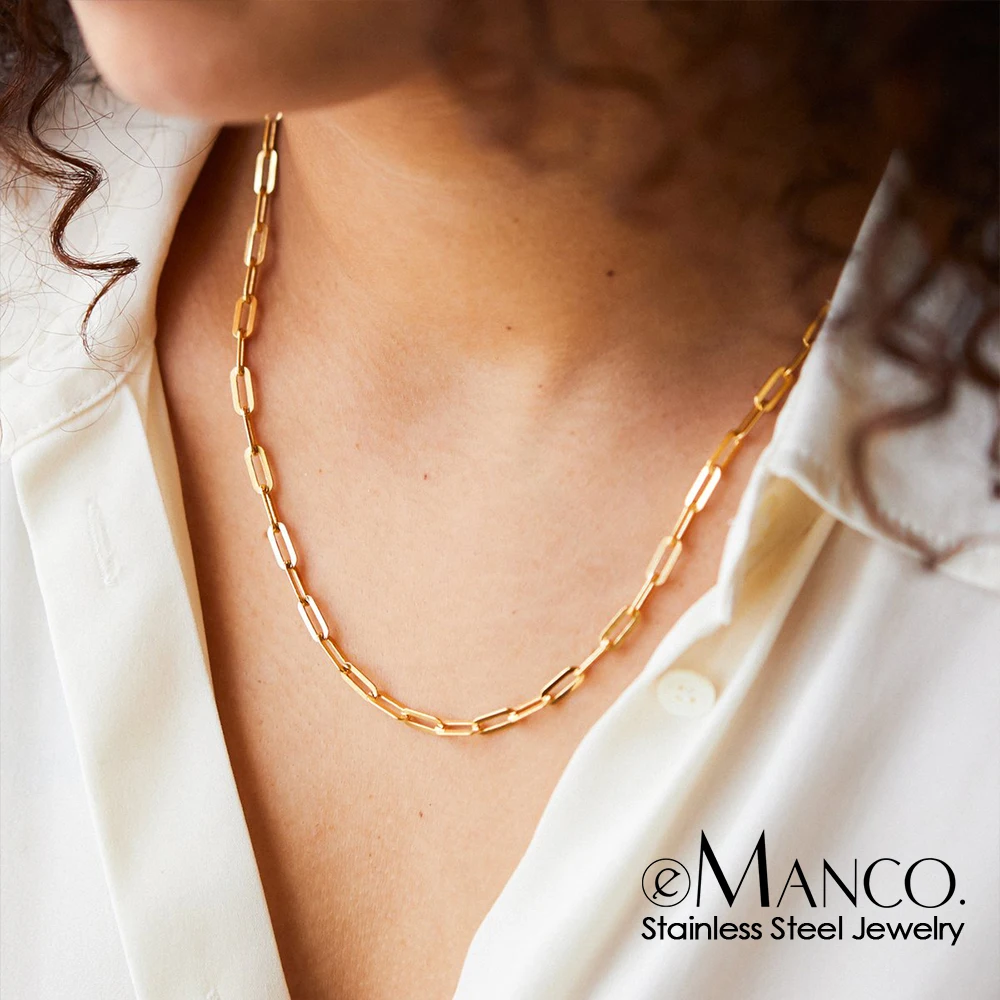 Choker Necklaces Link-Chain Jewelry Friends Gift Stainless-Steel Delicate Women for Simple