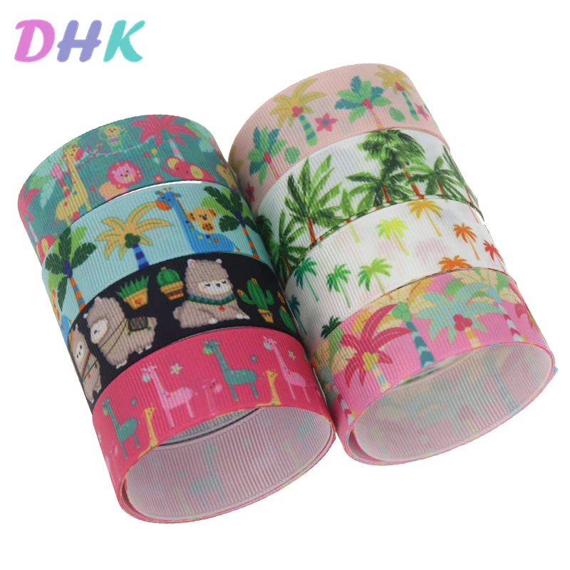 DHK 10 ярдов кокосовое дерево Животные Печатные Grosgrain ленточный аксессуар бант для