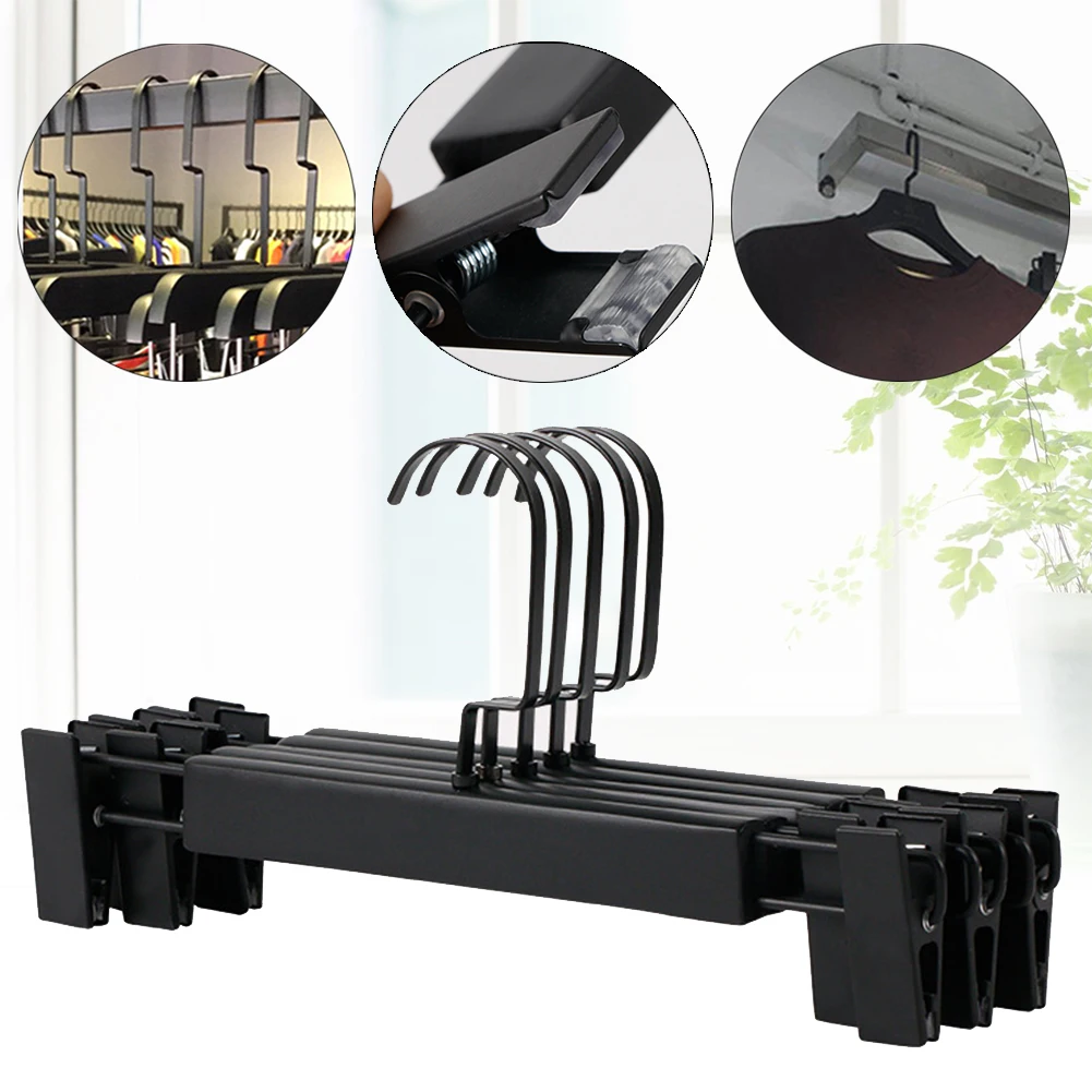 5Pcs Solid Wood Adult Pants Hanger Wardrobe Skirt Flat Hook Trousers Organizer With Clip Laundry Non Slip Storage Rack Clothes