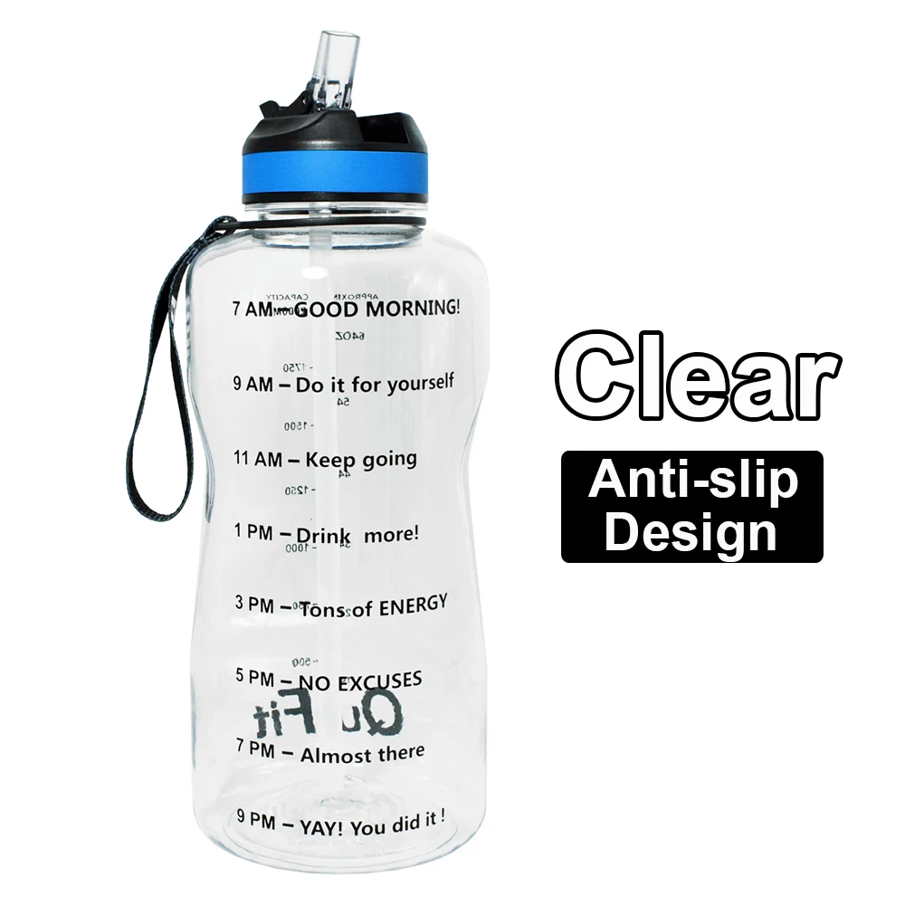 QuiFit, 2л, 1,3л, 450 мл, Половина галлонов, Тритан, бутылка для воды с соломинкой, BPA Free My Drink Bottles, портативный шейкер для протеина, спортивный кувшин для тренажерного зала - Цвет: Clear Bottle