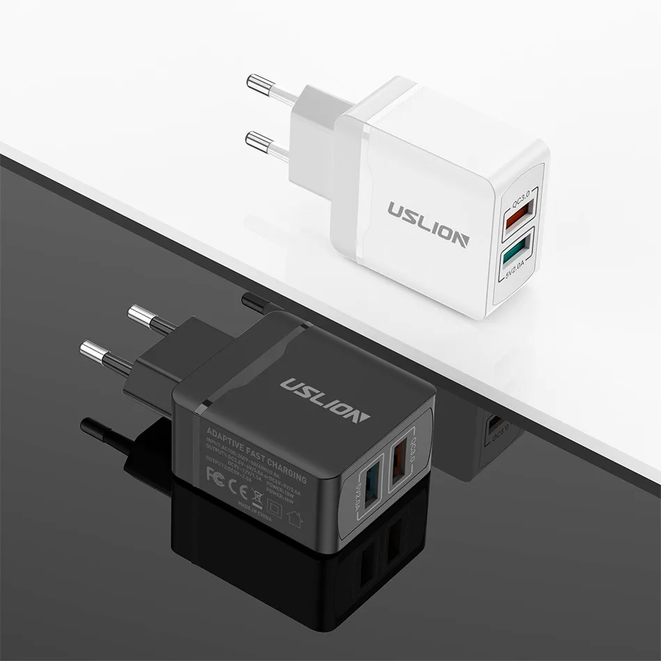 USLION EU Plug Dual USB зарядное устройство Быстрая зарядка 3,0 зарядное устройство для быстрой зарядки мобильного телефона s для iPhone XS X samsung Galaxy S9 S10 Plus