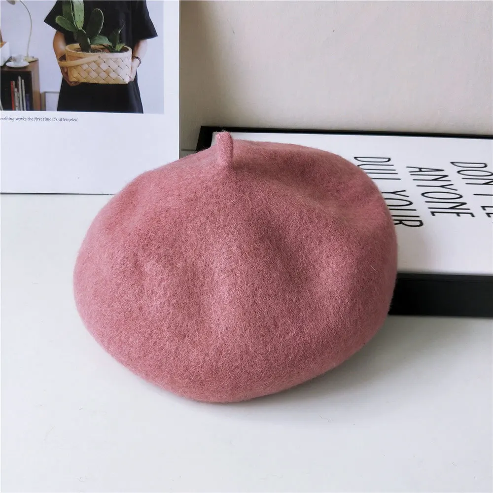 10 Hide powder Однотонный берет женский осенний и зимний Корейский Японский тыквенный головной убор Британский живописный головной убор литературный и художественный Ретро стиль - Цвет: 10 Hide powder
