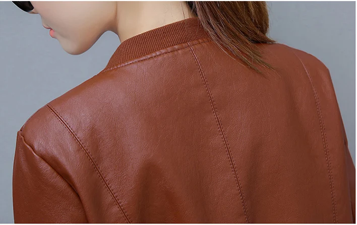 M-4XL Новая Женская Осенняя куртка из искусственной кожи модное пальто с воротником «Мандарин» элегантная тонкая одежда на молнии с длинным рукавом и карманом C97902K