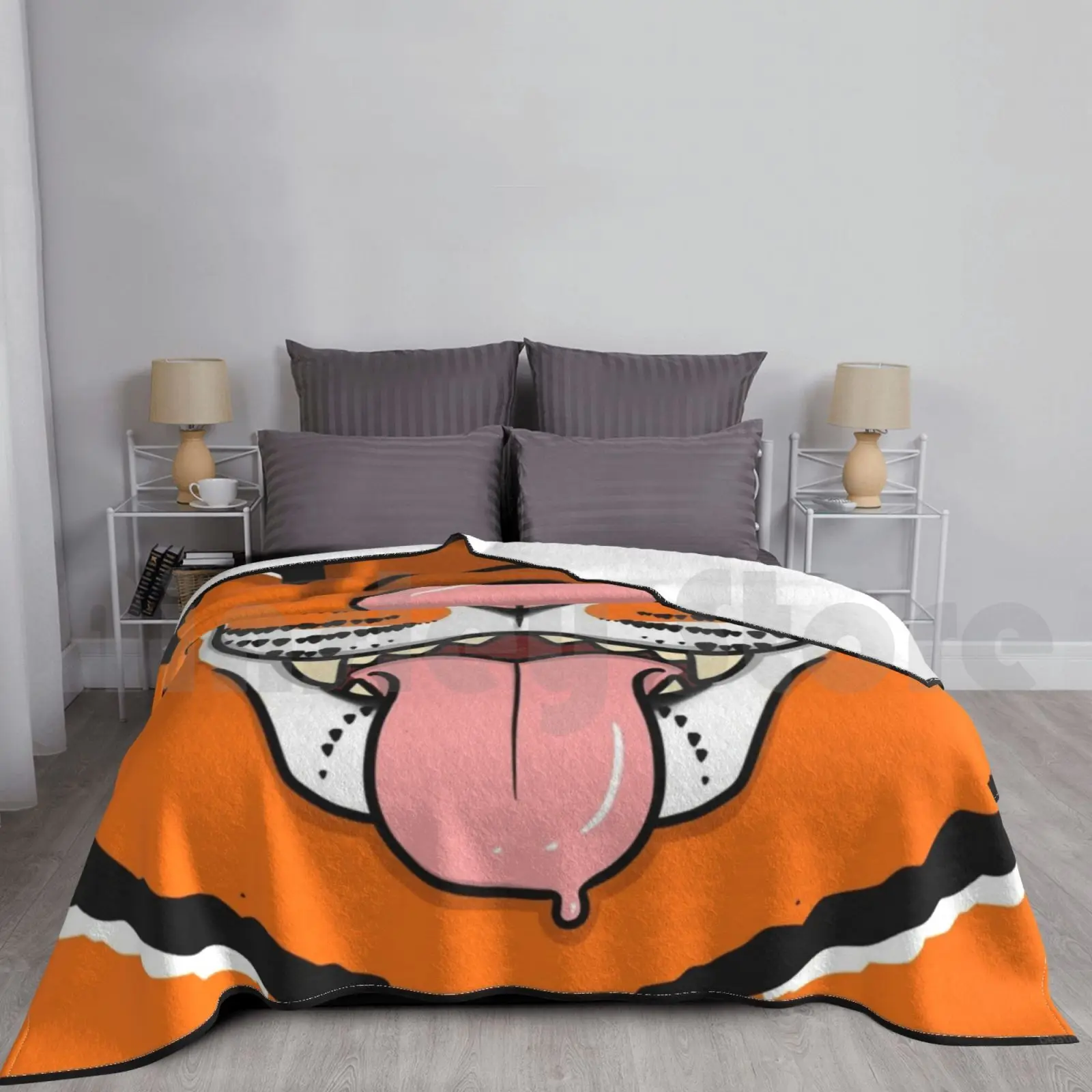 Tiger Blanket Super Soft Warm Light Thin Animal Monster Silly Smile