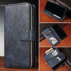 Luxury Zipper Flip Wallet Phone Case with Card Slots for Oppo RX17 Neo (Blue)