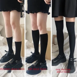 JK Woman Socks Cute Black White Velvet Lolita Long Socks Solid Color Knee High Socks Fashion Kawaii Cosplay Sexy Nylon Stockings
