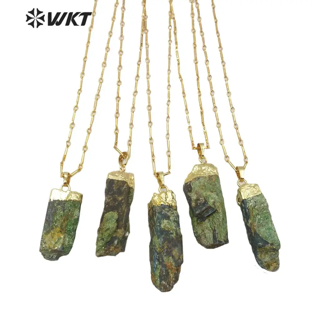 mix colors WT-N1201, новинка, Золотой Топ, женский кулон, сырой турмалин с микацией, Натуральный Необработанный камень, ожерелье - Окраска металла: mix colors