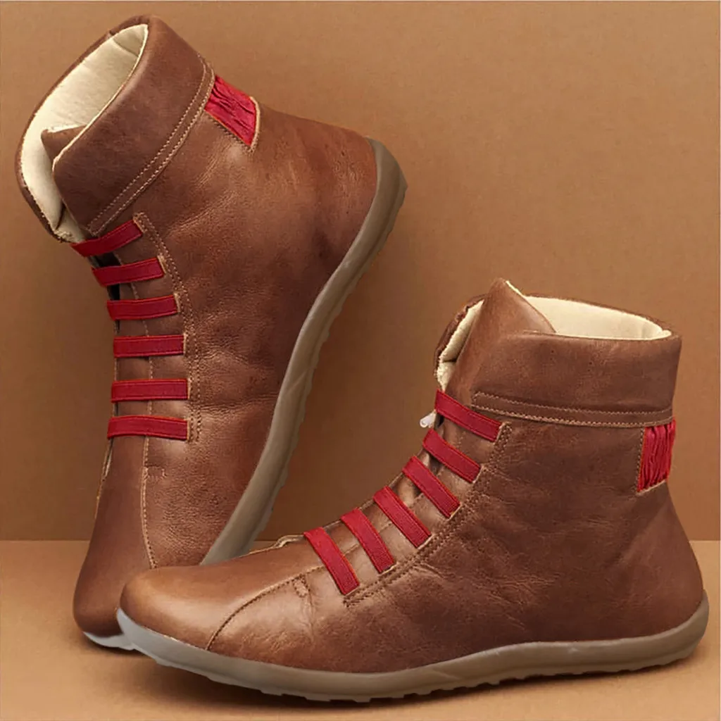 Кожаные ботинки в стиле ретро Женские для отдыха римском на Плоском Каблуке С