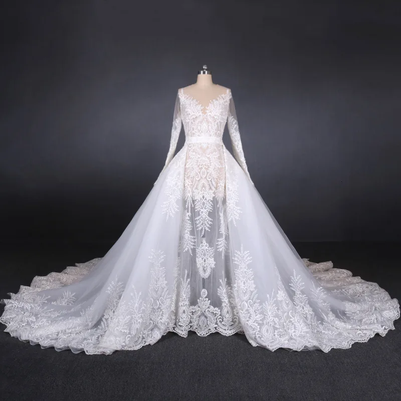Горячие сексуальные романтические свадебные платья с открытой спиной Vestidos 3D Цветочная аппликация Длинный Шлейф Свадебные платья 2 в 1