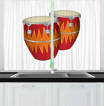 

Music Kitchen Curtains Funky Cuban Music 2 Congas Tumbadora Folk Latin Rumba Salsa Sound Pattern Window Curtain for Kitchen