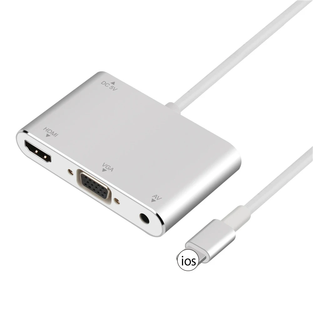 

4 in 1 Plug and Play Digtal AV Adapter Lighting to HDMI VGA AV Adapterfor iPhone X / 8 / 8Plus/7/7Plus/6/6s/6s Plus/5/5s iPad