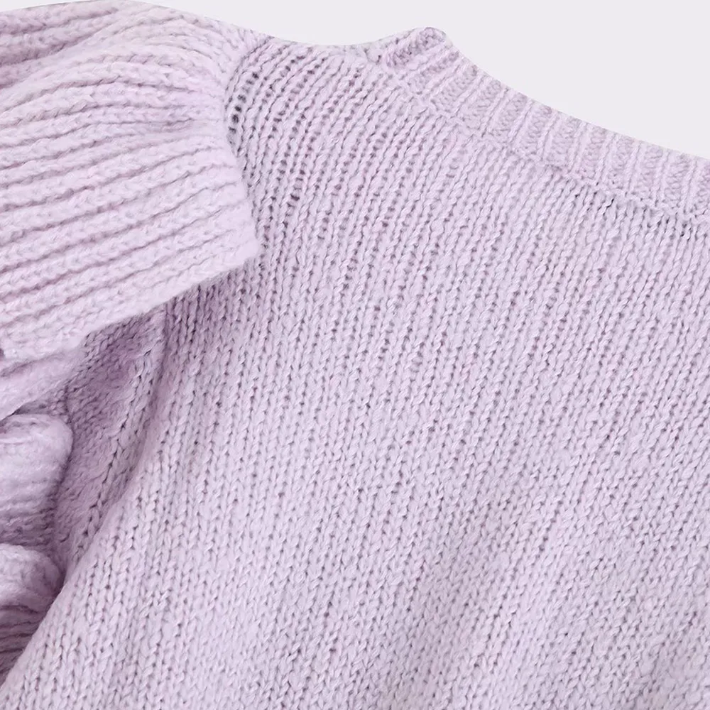 Женский вязаный свитер с оборками, женские пуловеры, повседневный укороченный свитер, корейские топы с длинными рукавами, пышные женские,, женская зимняя одежда