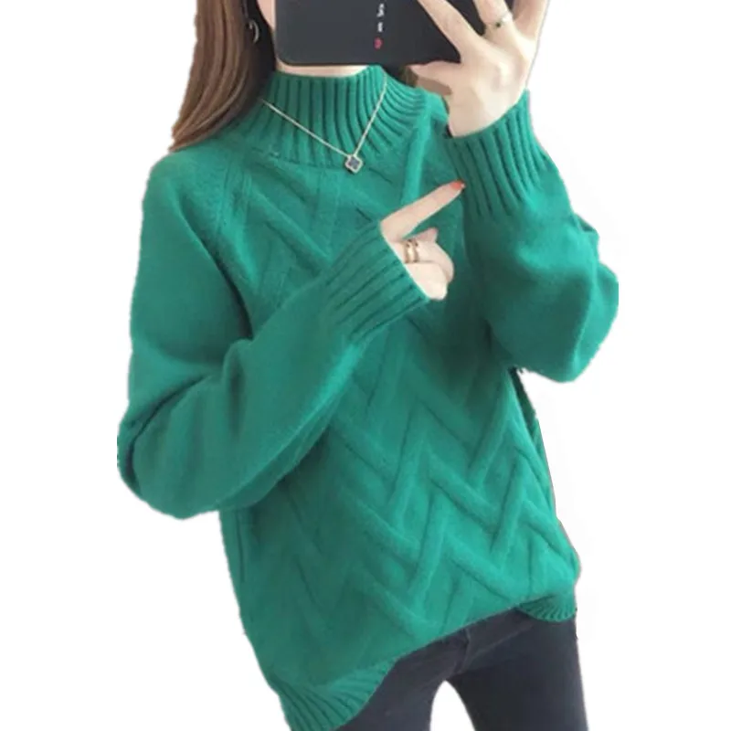 

2022 Autumn Winter New Korean half Turtleneck Sweater Women's Pullover Loose Thick Super fire Knitted Bottoming Sweater A8