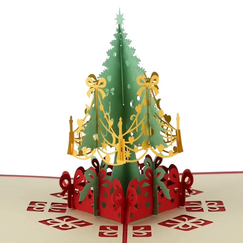 Merry Christmas Tree Винтаж 3D лазерная резка всплывающая бумага ручной работы на заказ поздравительные открытки Рождественские подарки сувенирные открытки