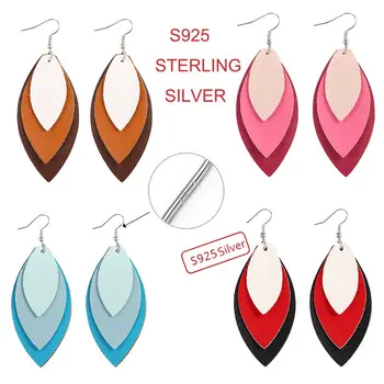 

Elegant 925 Silver Dangle Earrings With Soft Leather Leather Shape Candy-colored Fine jewelry earrings for Women