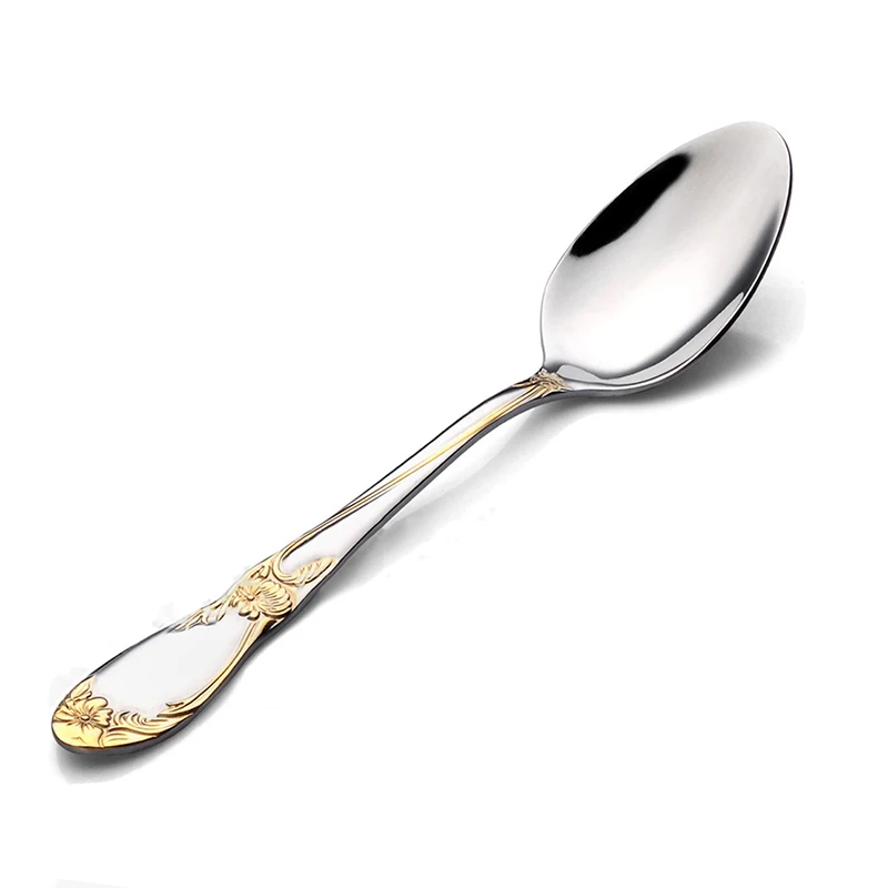 1 Piece Spoon Горячая золотой столовый набор из вилок нож обеденная ложка набор из нержавеющей стали роскошный золотой набор посуды эко-твердая посуда - Цвет: 1 Piece Spoon