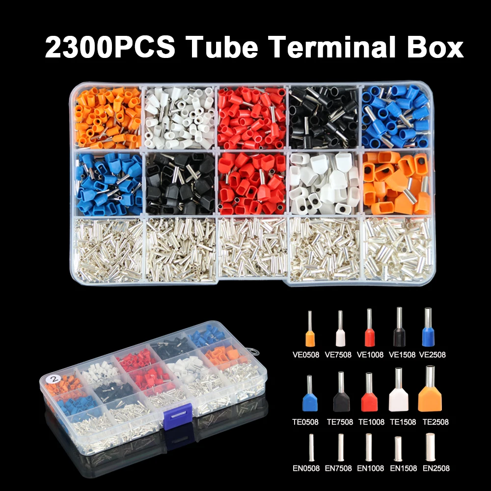 2300Pcs Dual Wire Tube Terminal Kit Set Ferrule Insulated Double Wiring Te Ve Cable Connector Tubular Crimp Terminals Kits Set 2300Pcs Dual Wire Tube Terminal Kit Set Ferrule Insulated Double Wiring Te Ve Cable Connector Tubular Crimp Terminals Kits Set