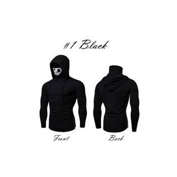 

Men's Gym Thin Long Sleeve Turntleneck Zipper Decoration Pullover Hoodie With Mask Solid Casual Sport Fit Sweatshirt Streetwear